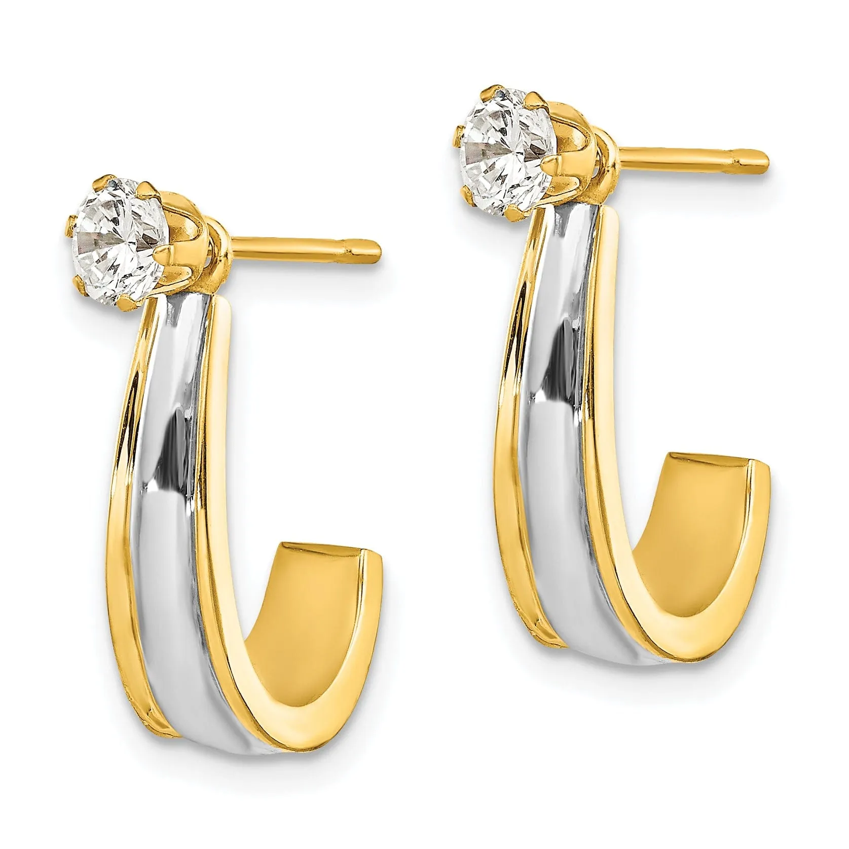 14k Two Tone Gold J-Hoop Stud Earring Jackets