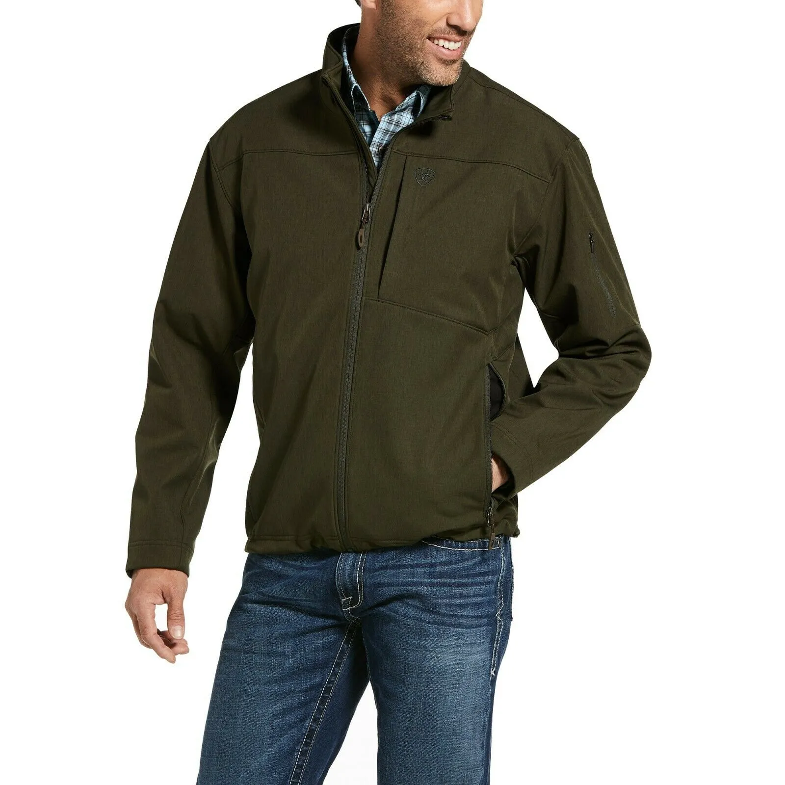 Ariat® Men's Vernon 2.0 Stretch Softshell Brine Olive Jackets 10032928