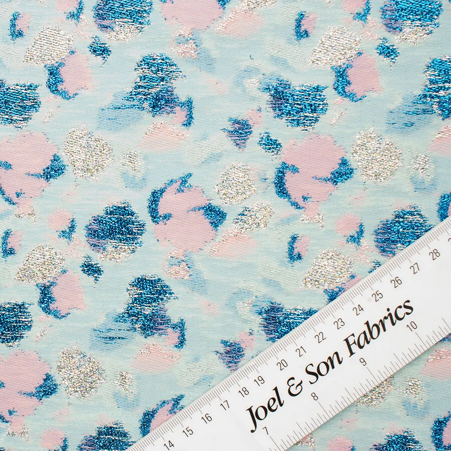 Baby Blue & Pink Metallic Brocade