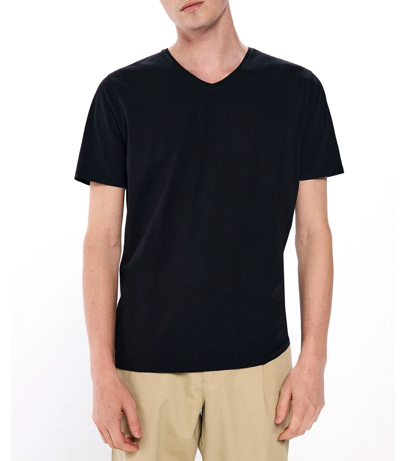 Basic V Cotton Lycra T-Shirt Black