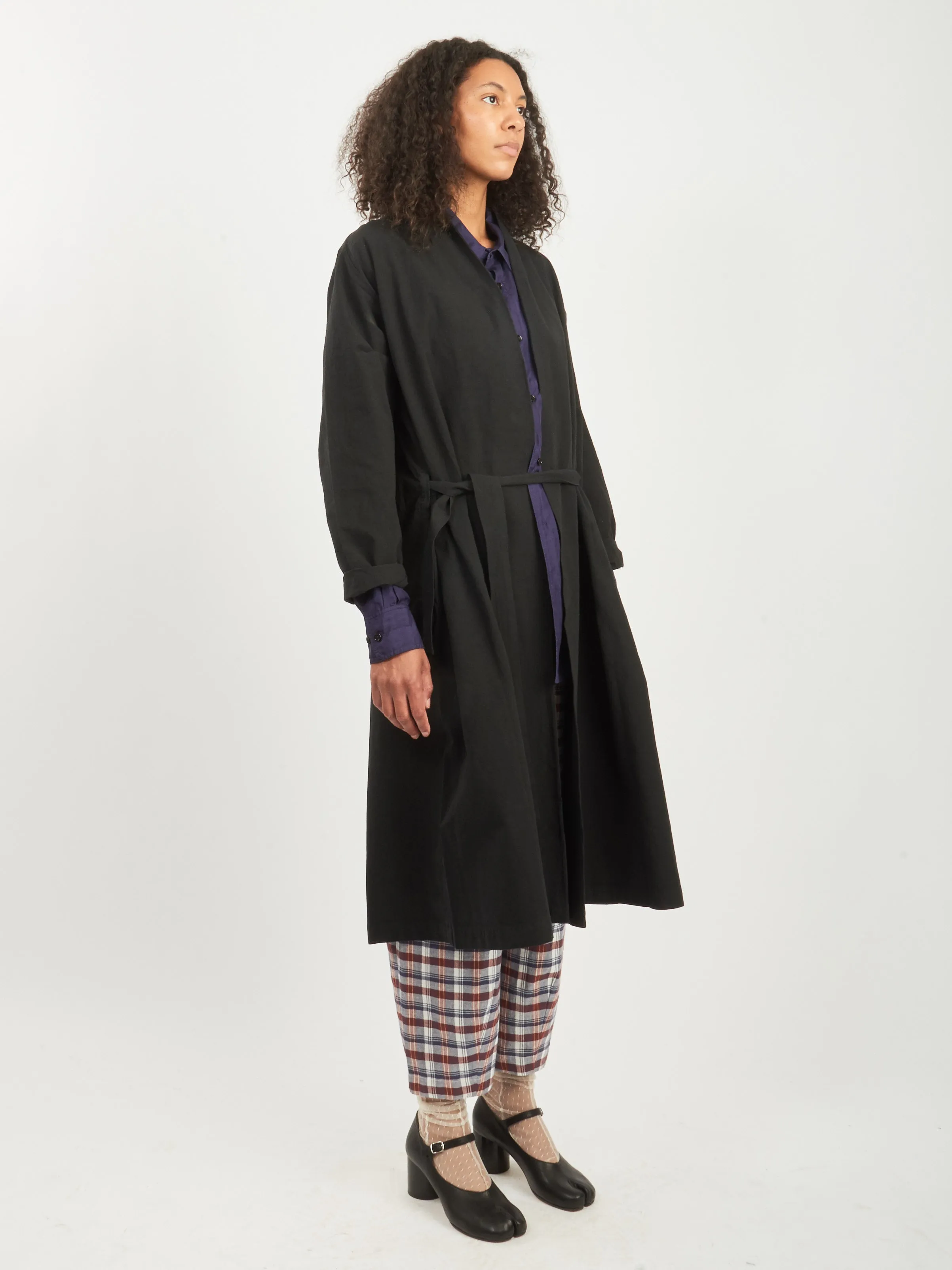 Black Cotton Linen Weather Cloth "Haori" Coat