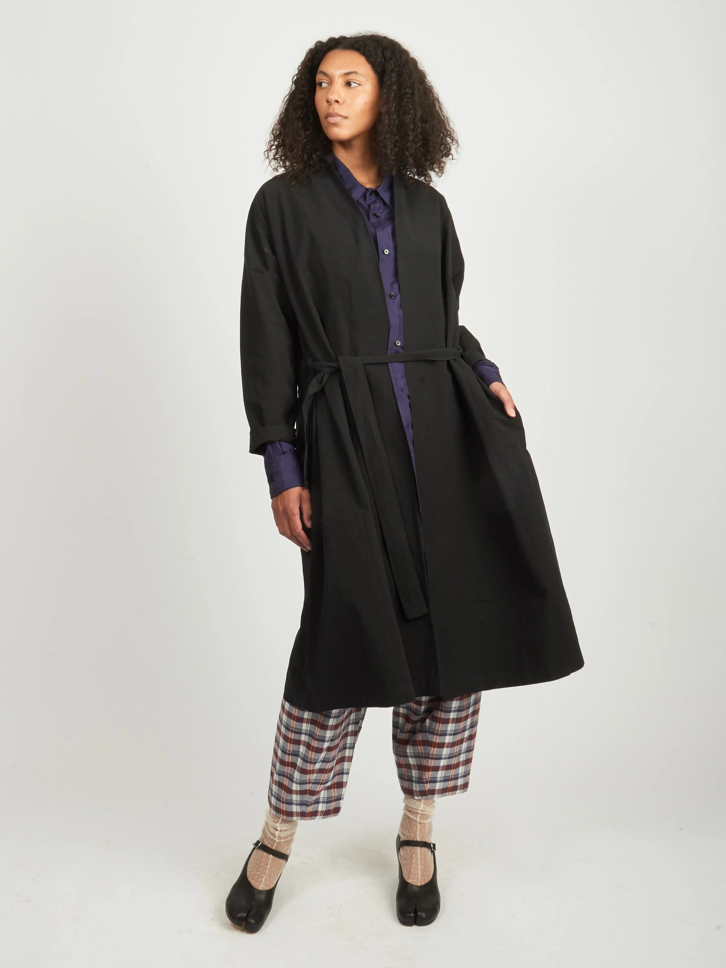 Black Cotton Linen Weather Cloth "Haori" Coat