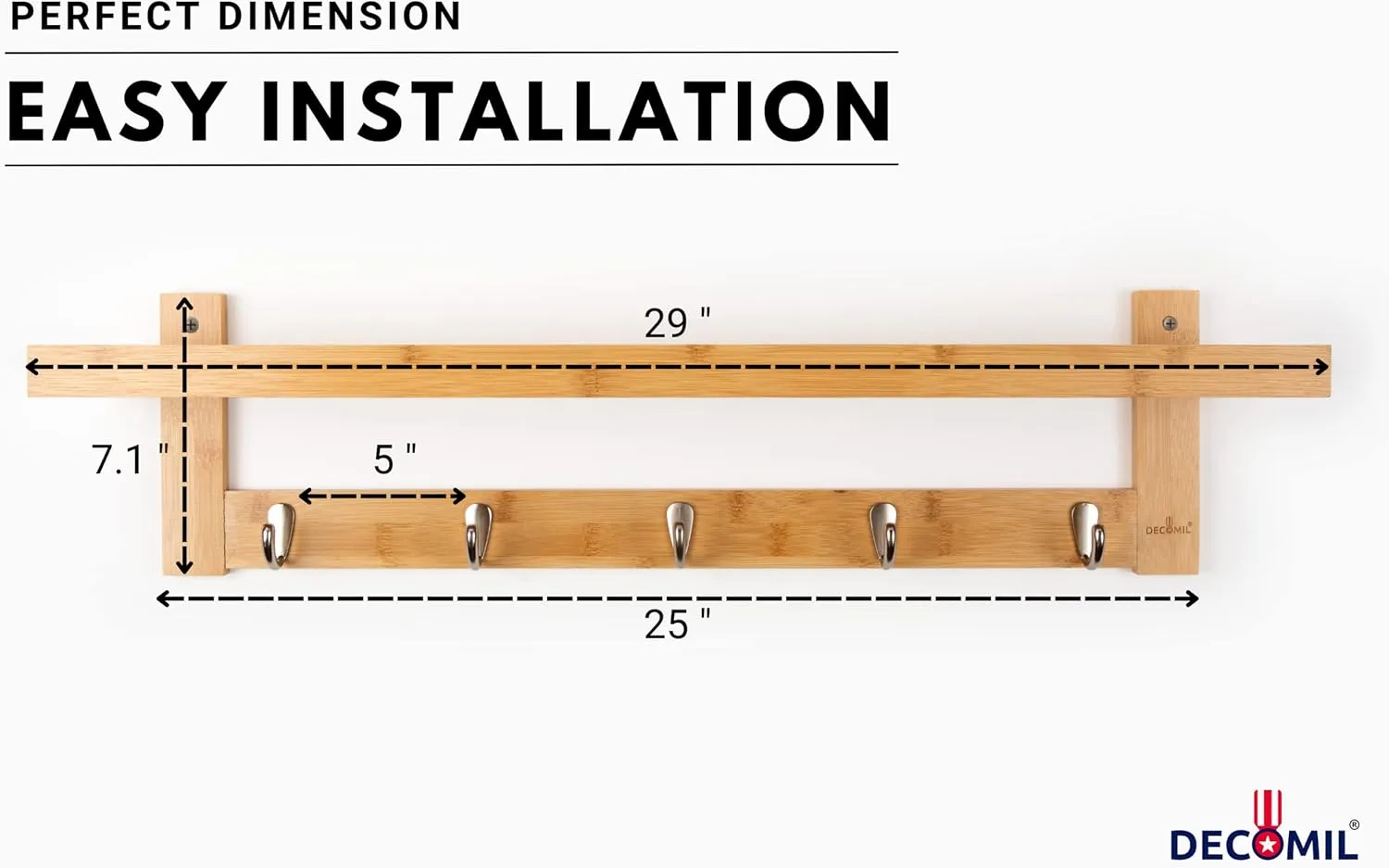 Coat Rack with Shelf - Bamboo Wall-Mounted Coat Hanger with Shelf