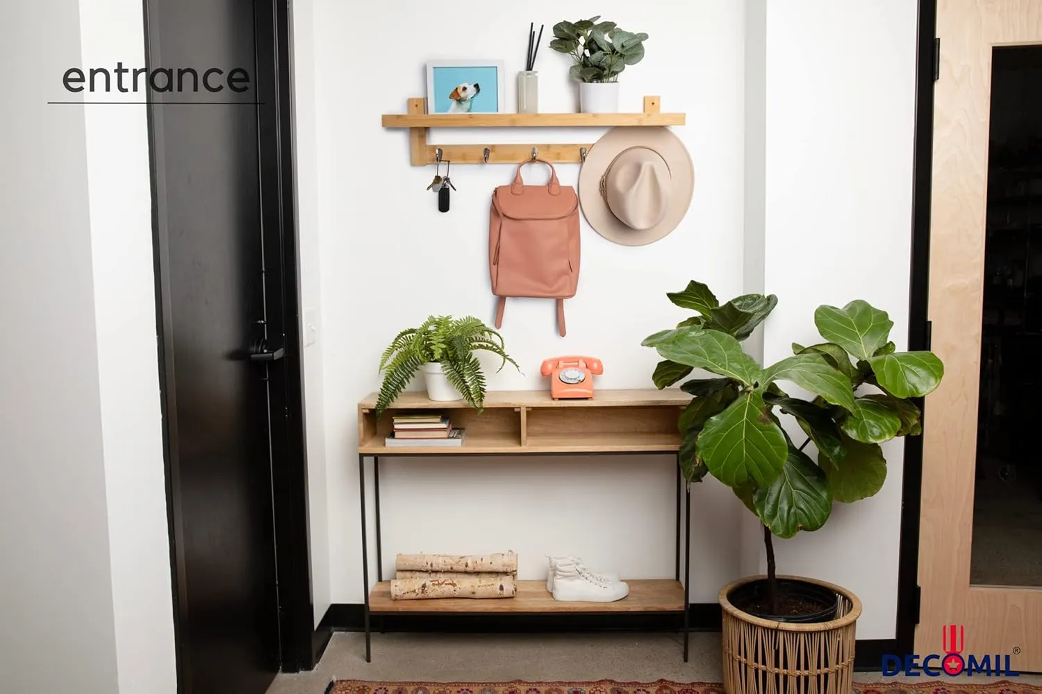 Coat Rack with Shelf - Bamboo Wall-Mounted Coat Hanger with Shelf