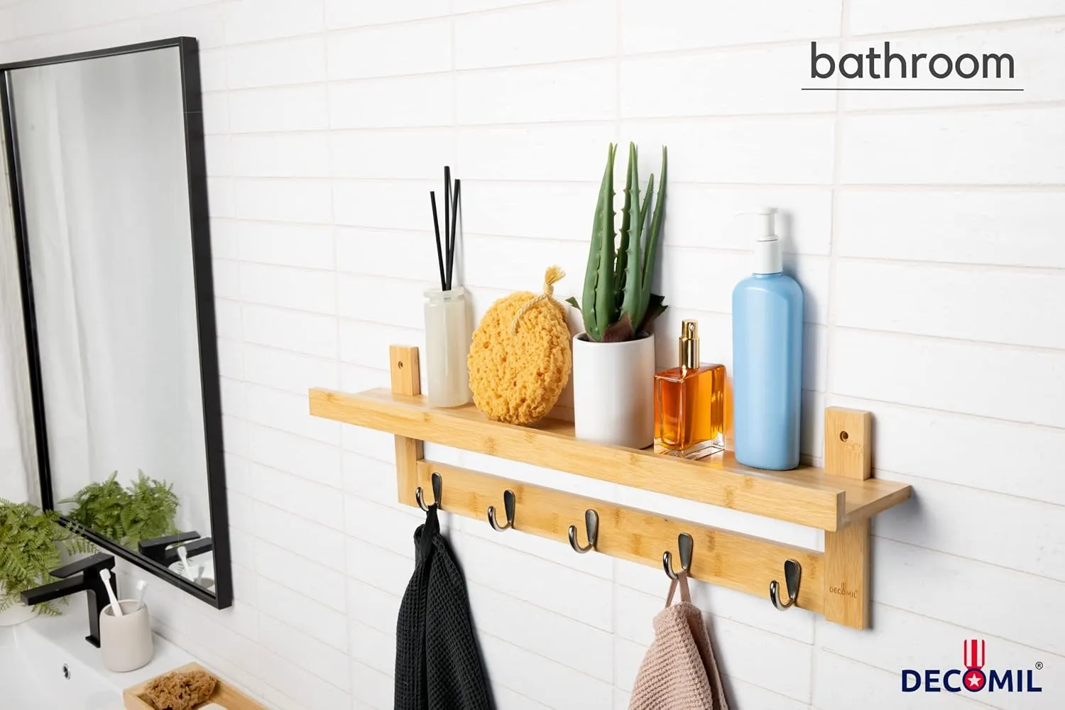 Coat Rack with Shelf - Bamboo Wall-Mounted Coat Hanger with Shelf