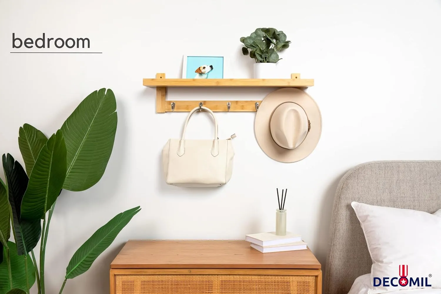 Coat Rack with Shelf - Bamboo Wall-Mounted Coat Hanger with Shelf