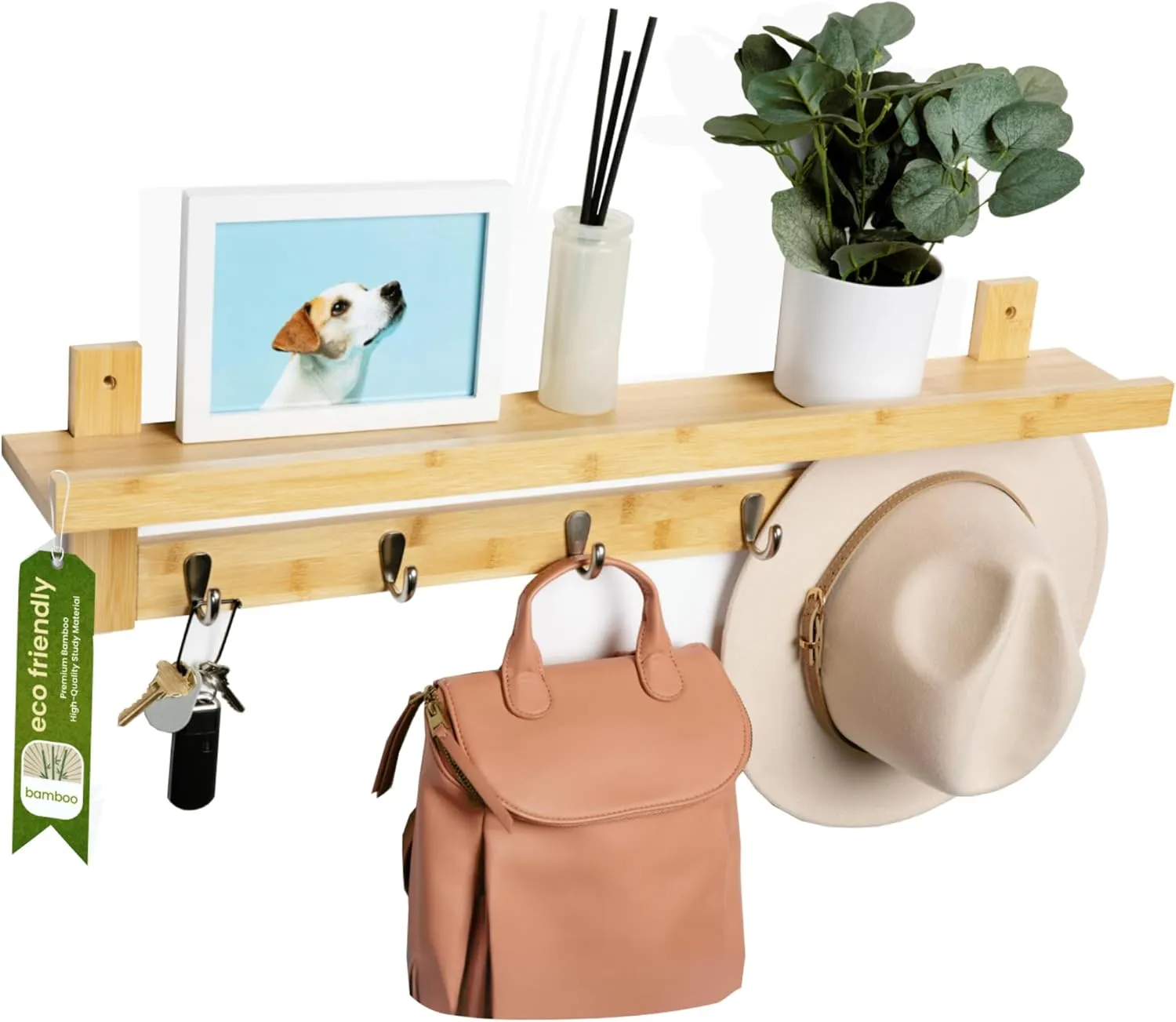 Coat Rack with Shelf - Bamboo Wall-Mounted Coat Hanger with Shelf