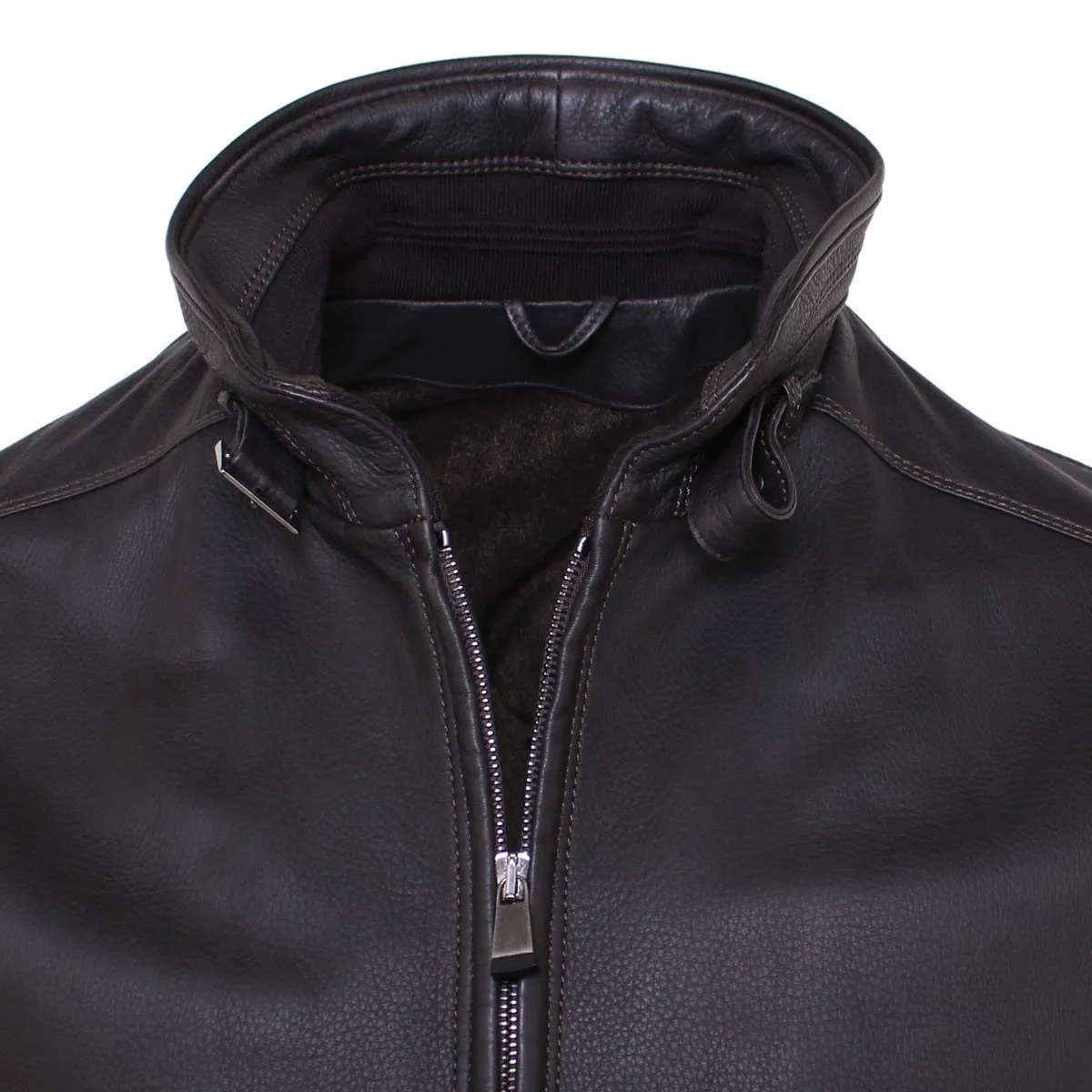 Dark Brown Bomber Style Deerskin Leather Jacket