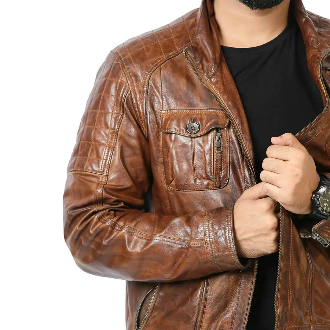 Distressed Brown Leather Jacket