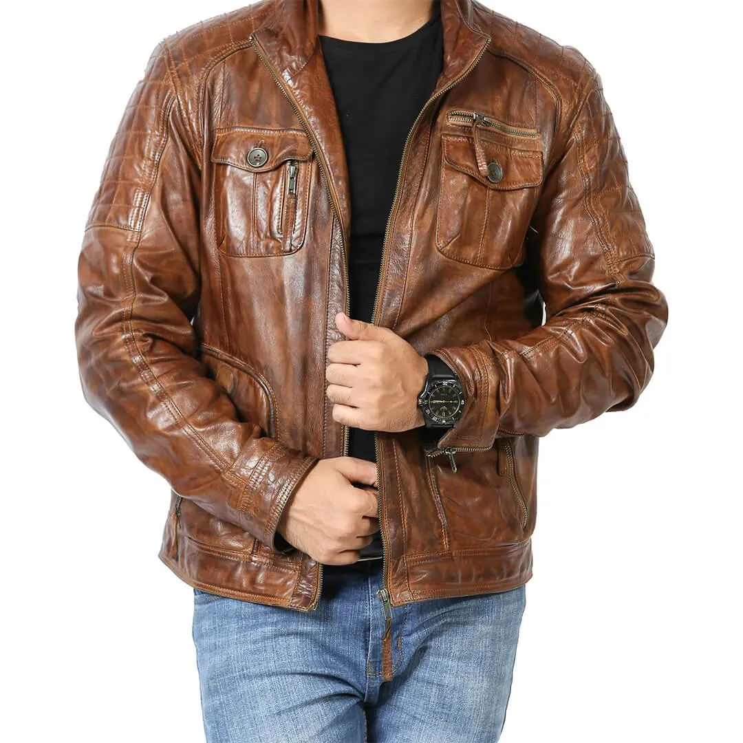 Distressed Brown Leather Jacket