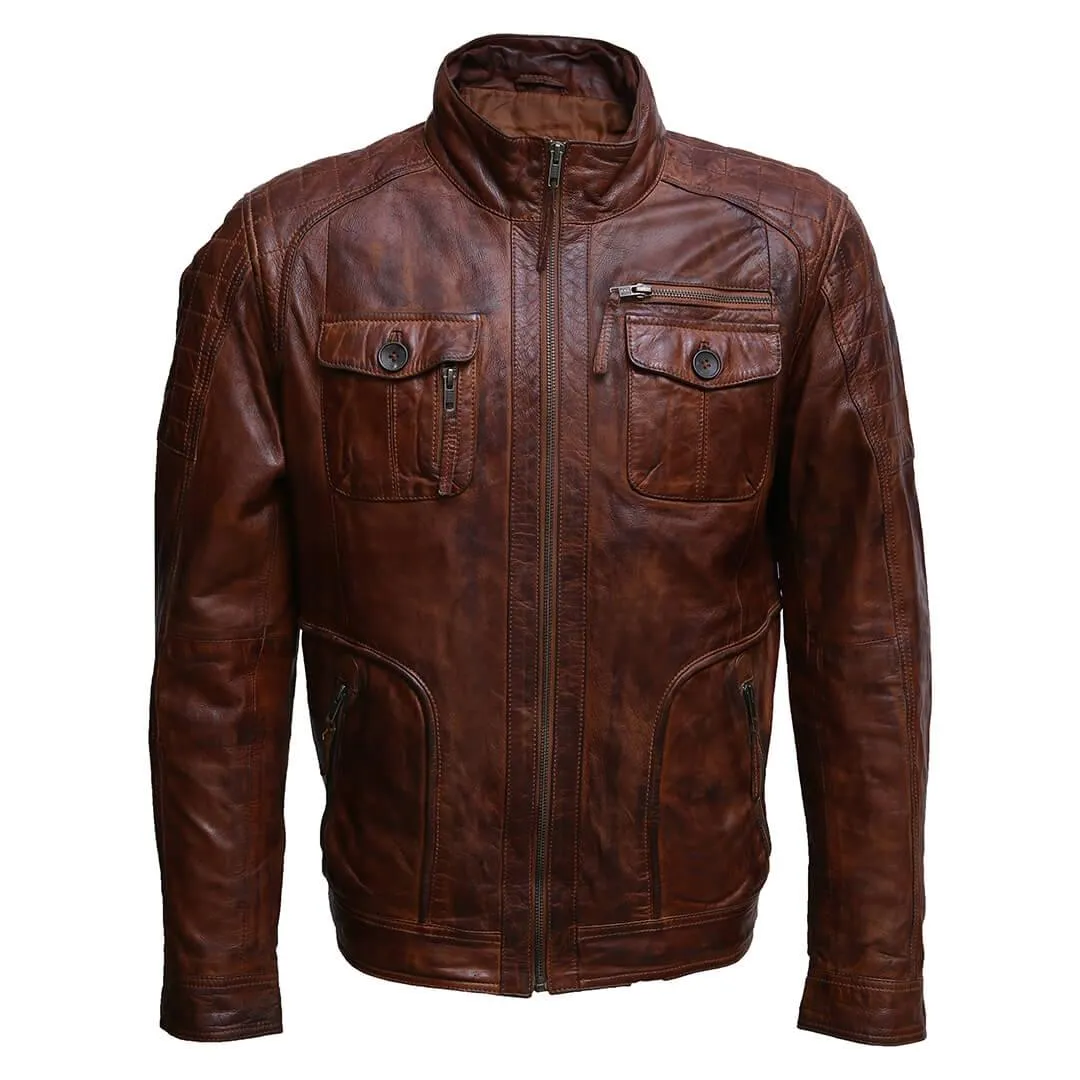 Distressed Brown Leather Jacket