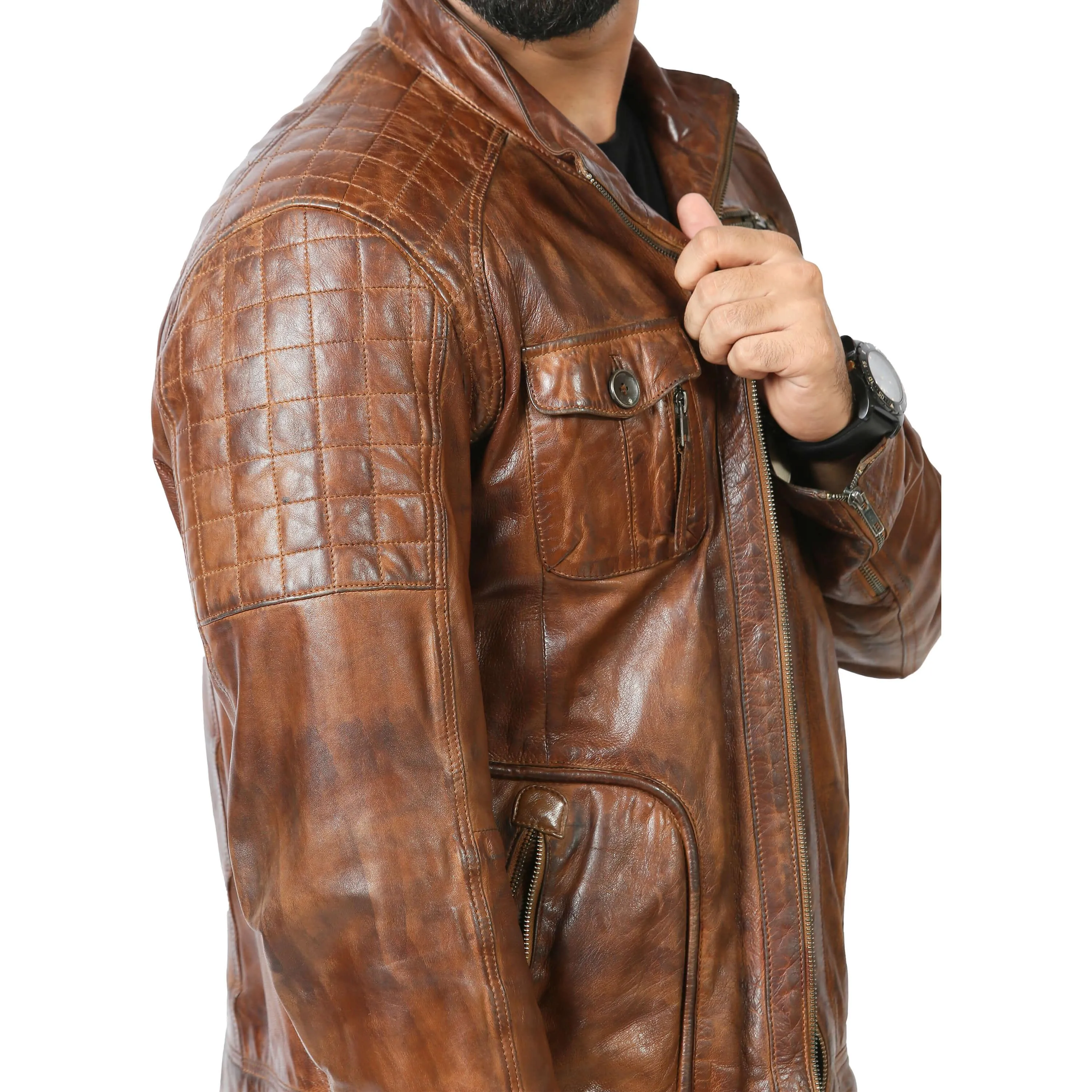 Distressed Brown Leather Jacket