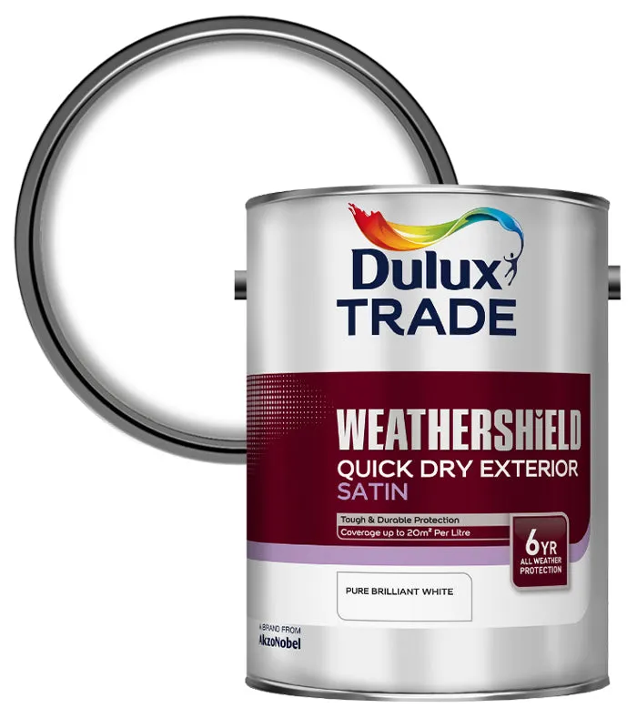 Dulux Trade Weathershield Quick Dry Exterior Satin Paint - Pure Brilliant White