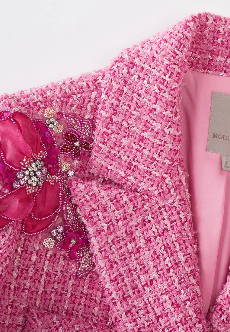 Fuchsia Double-breasted Embellished Coat