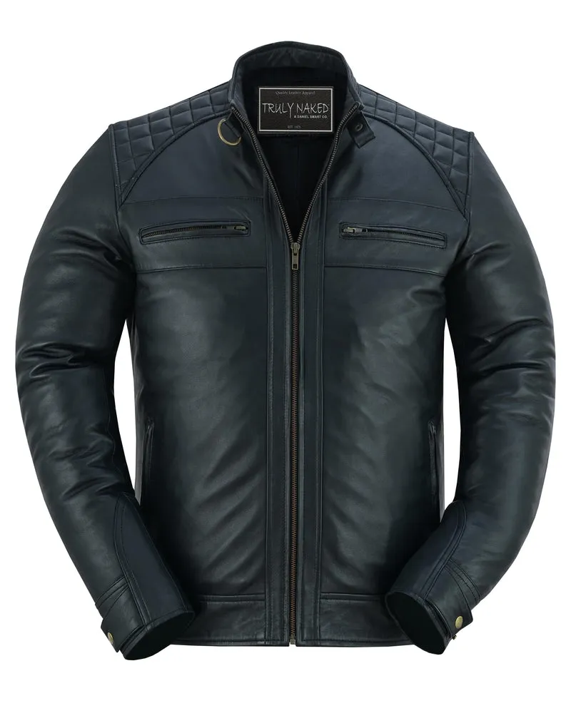 Men's Faux Leather Jacket With Snap Button Collar