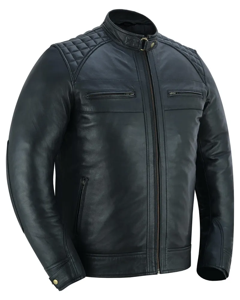 Men's Faux Leather Jacket With Snap Button Collar