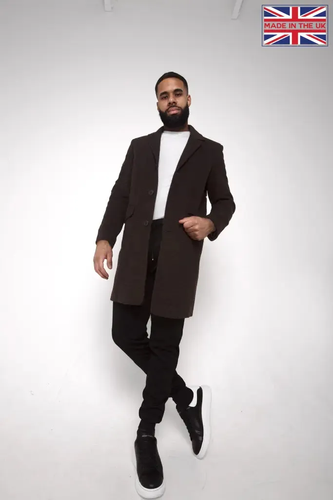 Mens Single Breasted Check Design Overcoat