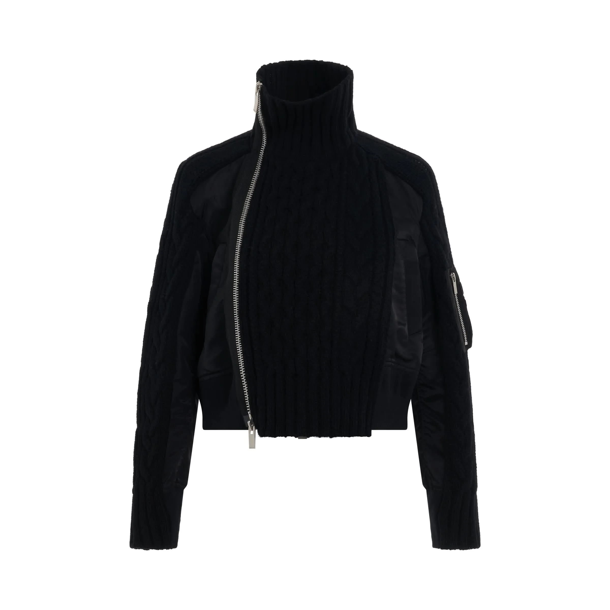 Nylon Twill x Knit Blouson in Black