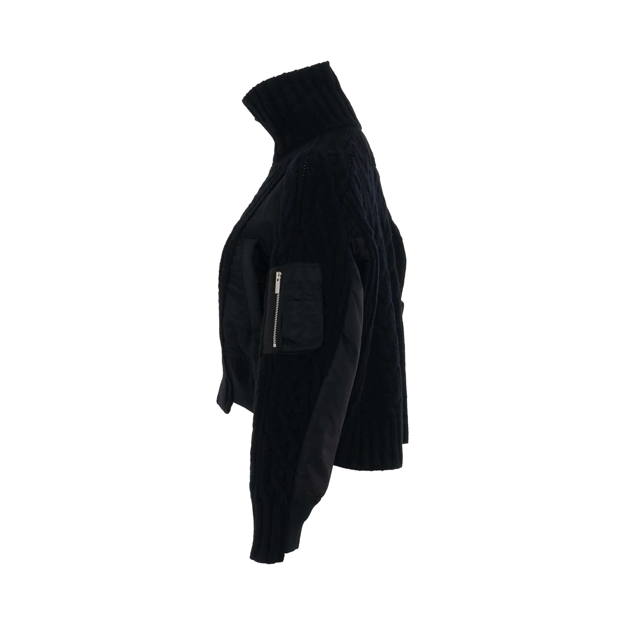 Nylon Twill x Knit Blouson in Black