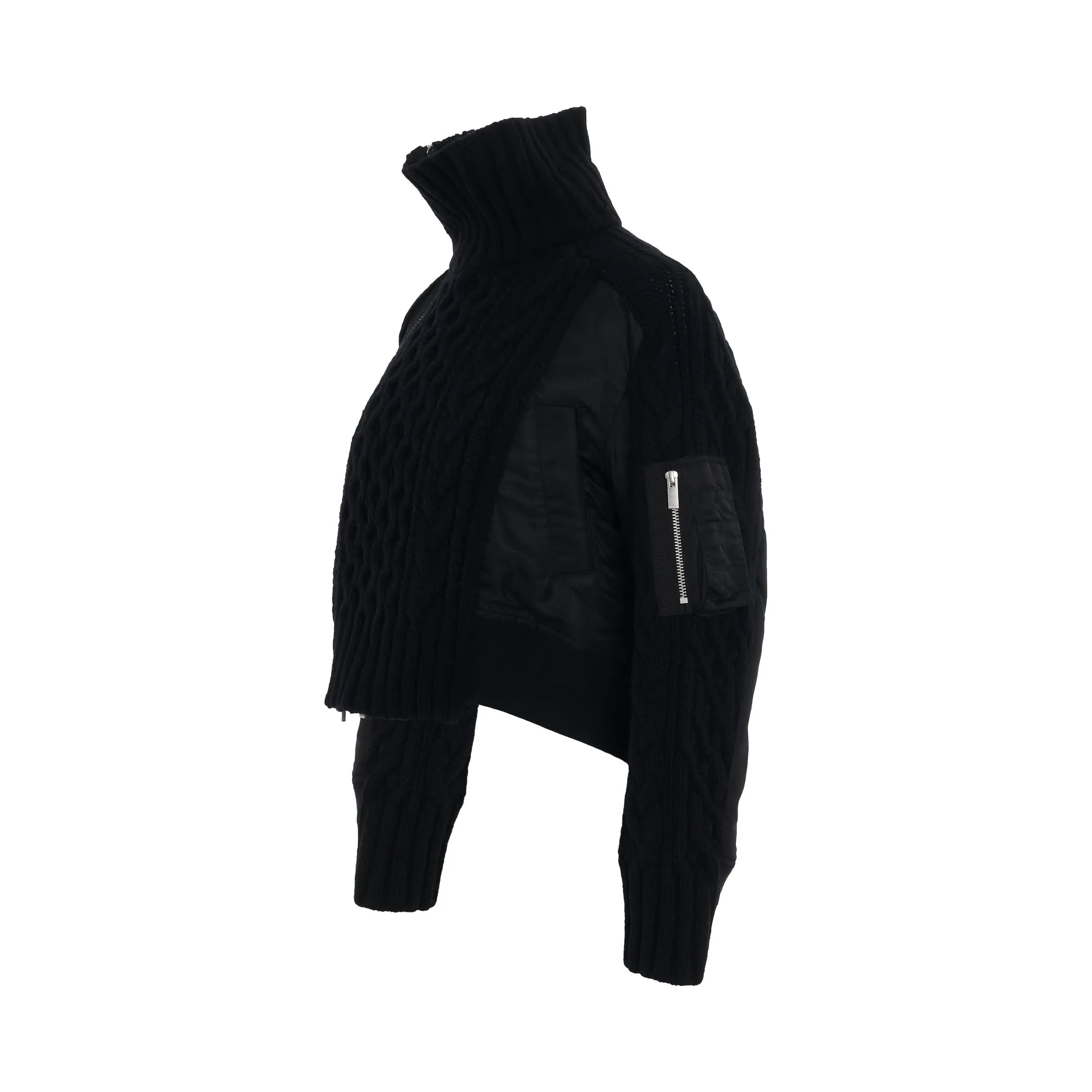 Nylon Twill x Knit Blouson in Black