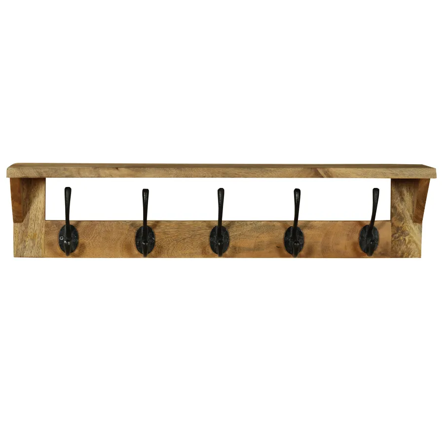 Reva Natural Finish 65cm Wood and Metal Wall Hook