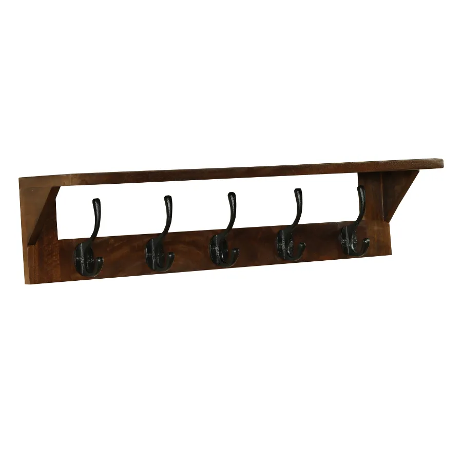 Reva Walnut Finish 65cm Wood and Metal Wall Hook