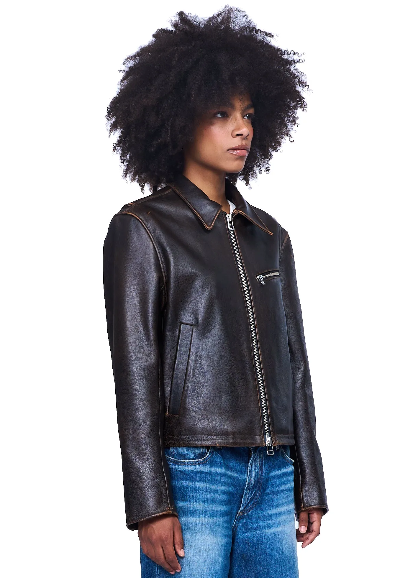 TONYWACK Calf Leather Cropped Jacket (Vintage Treatment)