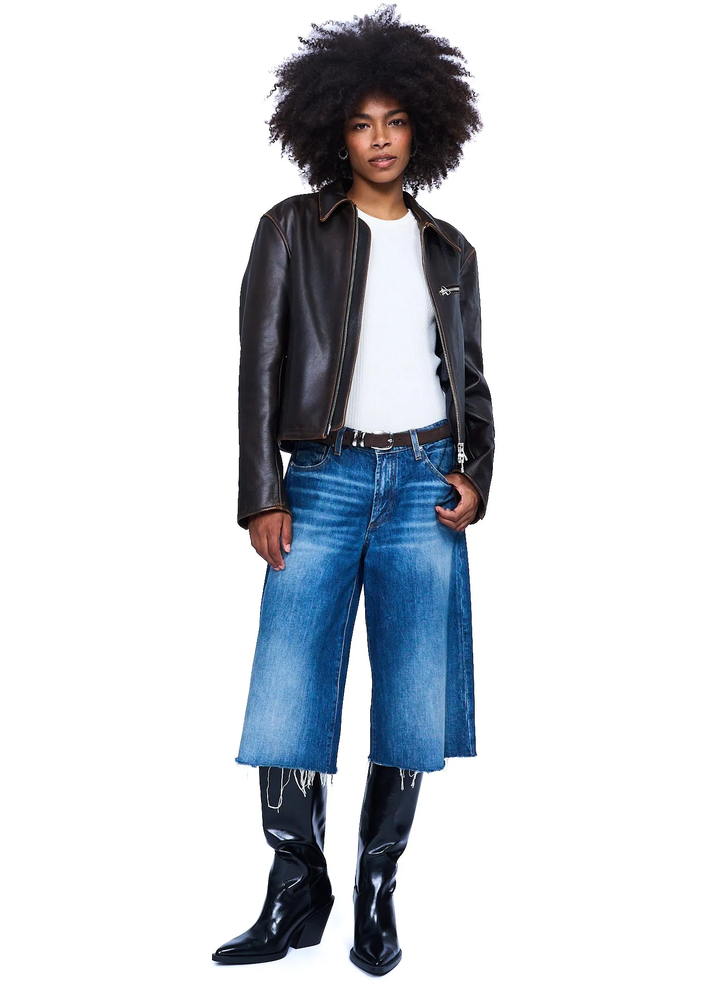 TONYWACK Calf Leather Cropped Jacket (Vintage Treatment)