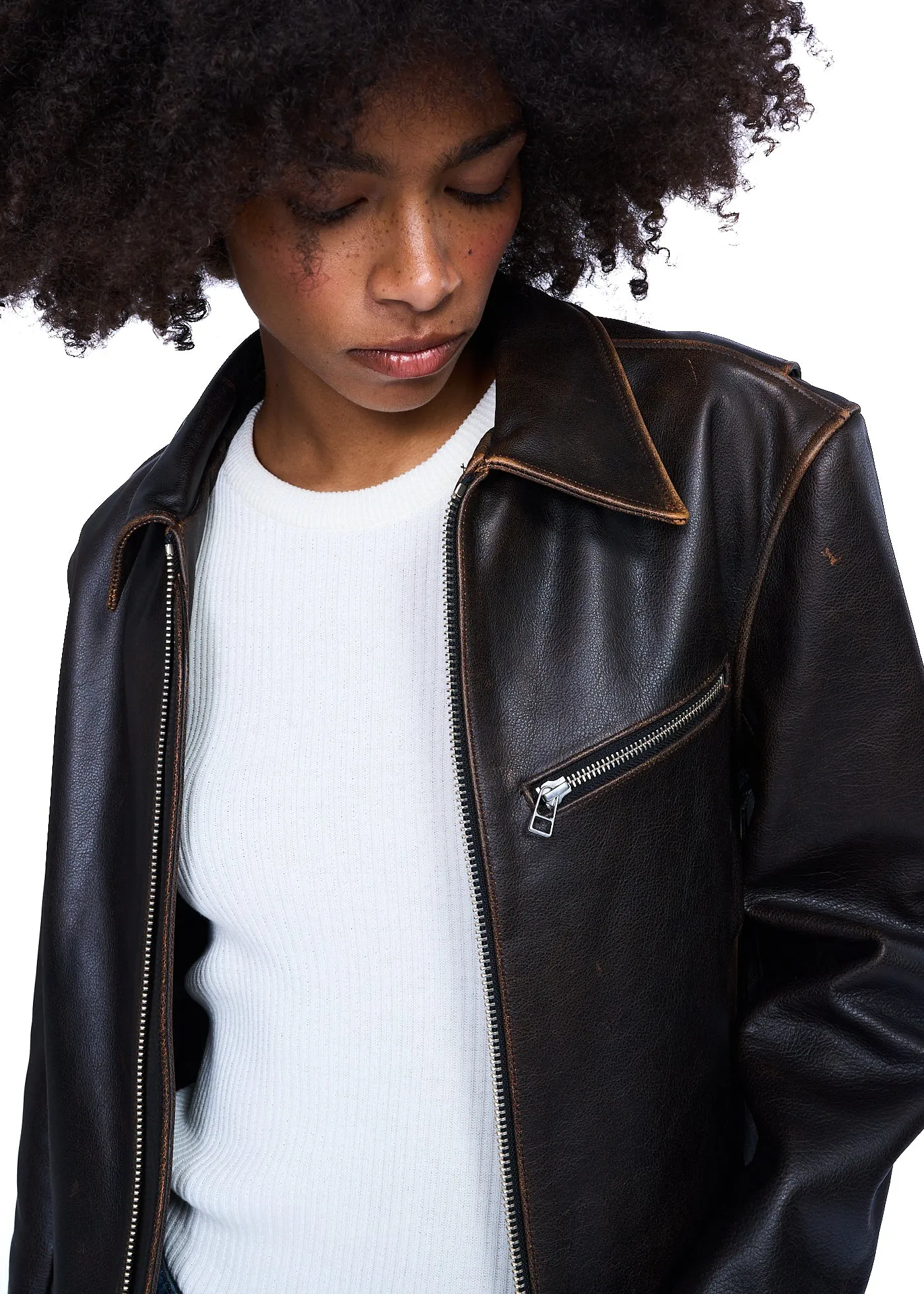 TONYWACK Calf Leather Cropped Jacket (Vintage Treatment)