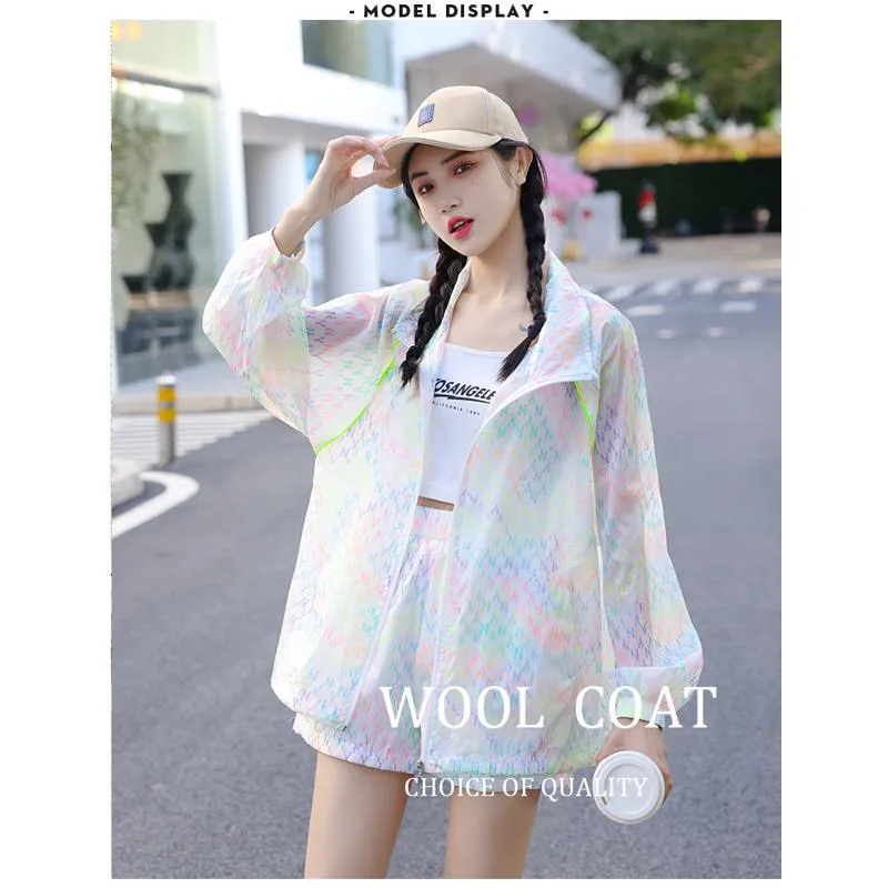 UV-Protective Elastic Waist Loose Fit Cropped Two-Piece Set Raincoat Hooded Jacket Set